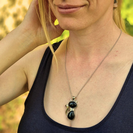 Natural Gemstone Cat Pendant - Aventurinne