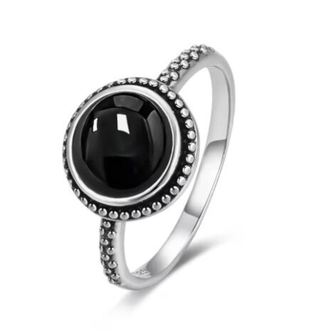 Sterling Silver Black Onyx Protective Ring - Aventurinne