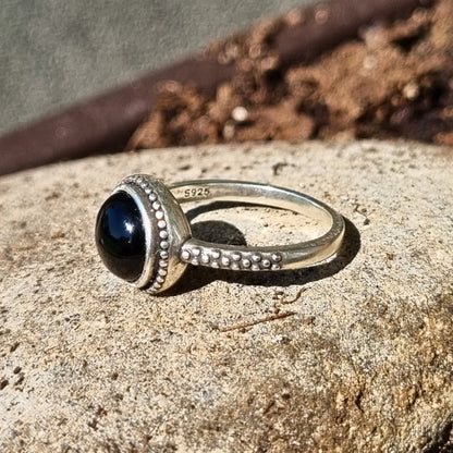 Sterling Silver Black Onyx Protective Ring - Aventurinne